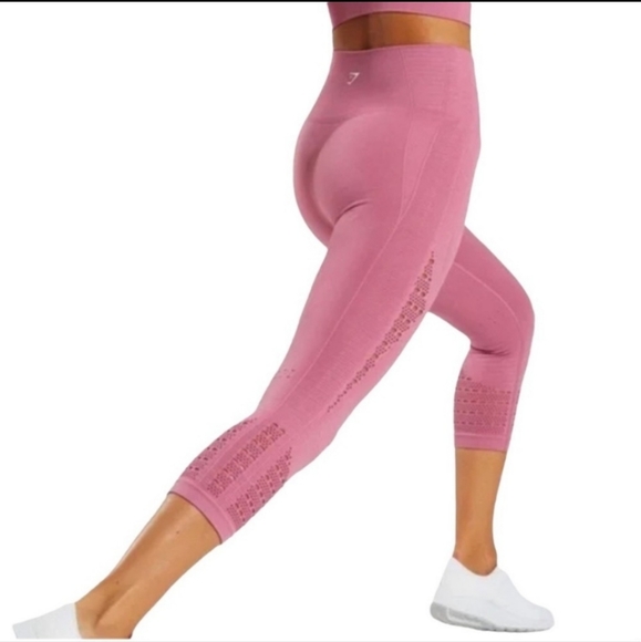 Gymshark Energy Seamless Cropped Leggings Pink Sz L - Picture 2 of 5